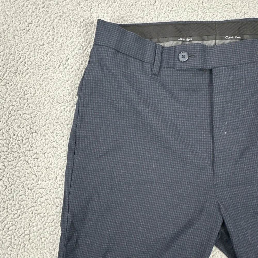 Calvin Klein Slim Fit Dress Pants Men 32x32 Blue Microcheck Stretch Preppy